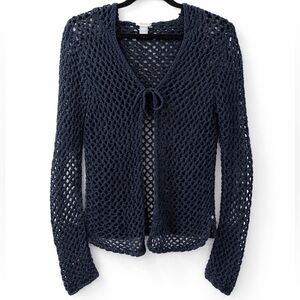 Vintage Y2K Hollister Crochet Cardigan Sweater Navy Blue Size Medium